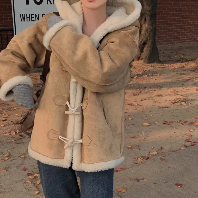 Korean Chic Two sided Lamb Wool Fur Coat Camel - Shop at LoveMi