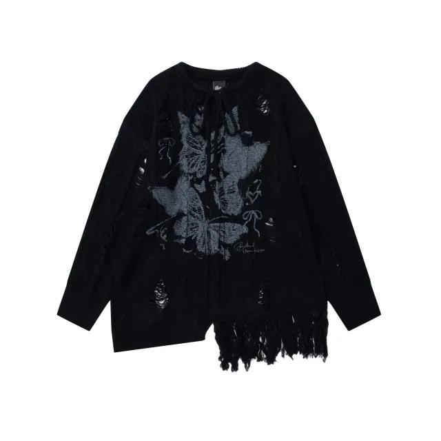 Retro Ripped Design Knitted Pullover Sweater Black - Shop at LoveMi