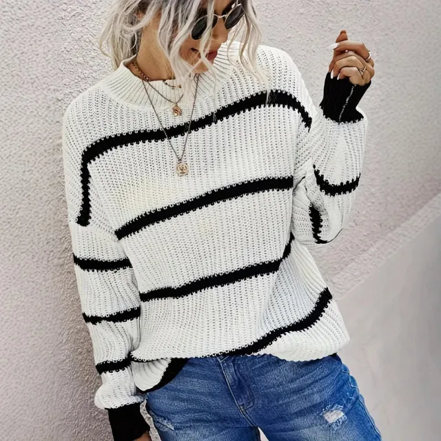 Women's Loose Knitted Pullover Sweater Coat White - Shop at LoveMi