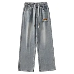 Fashion Letter Embroidery Black Jeans For Women - Blue - View 1