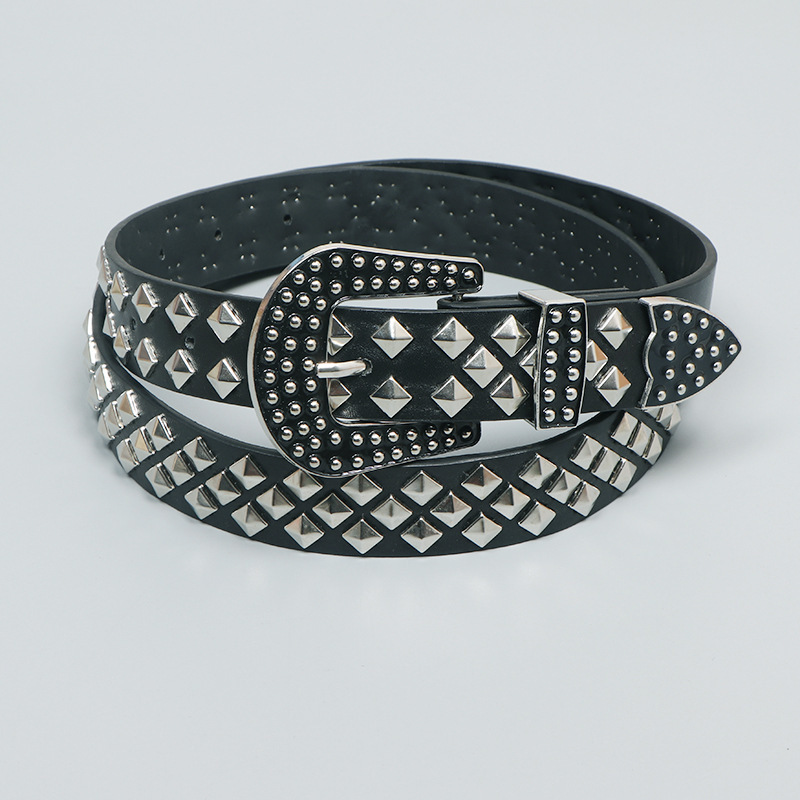 Low Waist Belt Square Bead Rivet PU Bullet Belt
