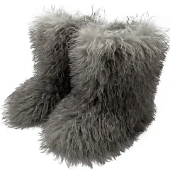 Winter Fur Boots Fleece-lined Thick Snow Boots - Gray - View 1