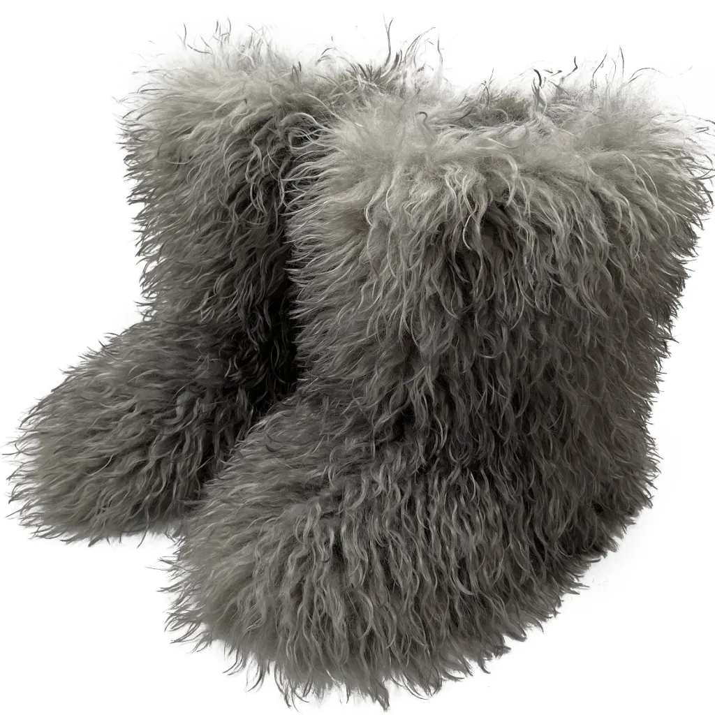 Winter Fur Boots Fleece-lined Thick Snow Boots - Gray