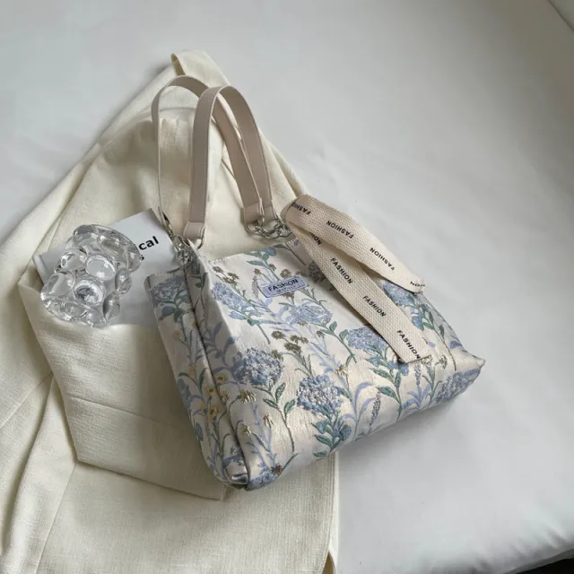 Large Shoulder Bag Summer Flower Young Women's Canvas Beige - Shop at LoveMi