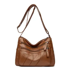 Women's Soft Leather Backpack Bag Large Capacity Shoulder Messenger Bag Women's Shoulder Bag - Brown - View 1