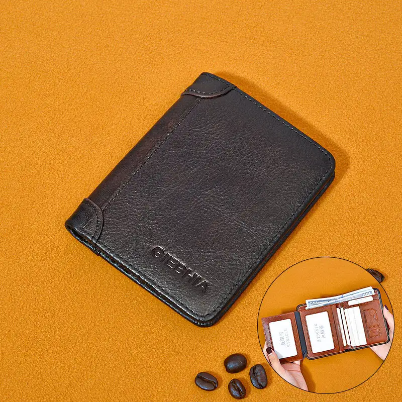 Slim Leather Bifold Wallet with RFID Card Slots