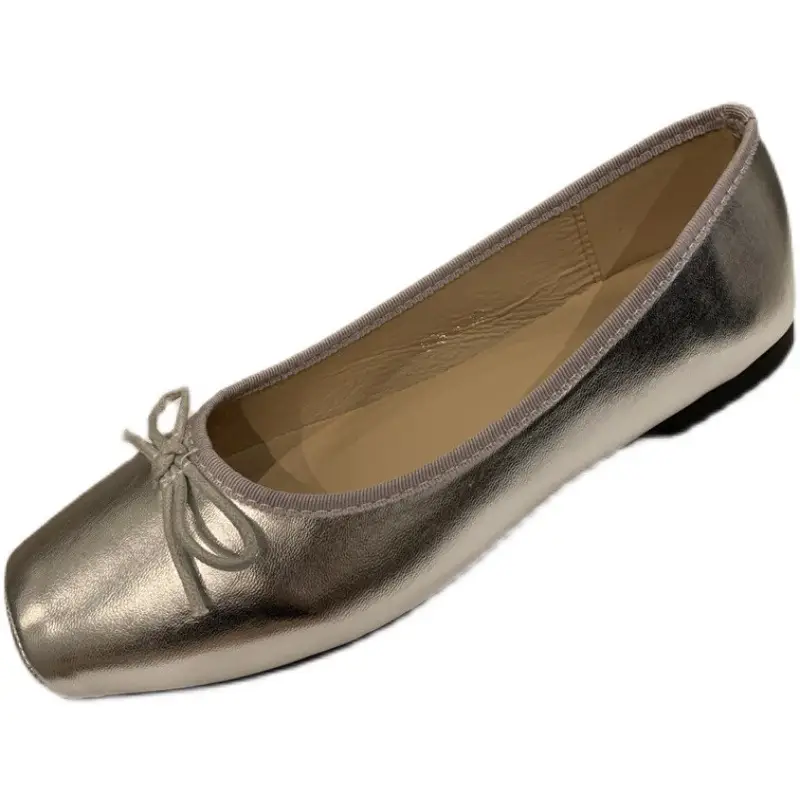 Women's Square Toe Ballet Flats Slip-On Pumps with Bow Detail