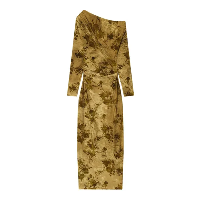 Fashionable And Elegant Women's Flocked Pleated Dress Picture Color L - Shop at LoveMi