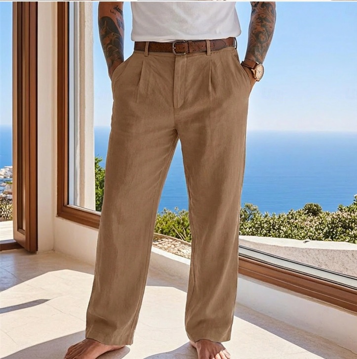 Calça Masculina de Linho com Bolsos e Modelagem Solta