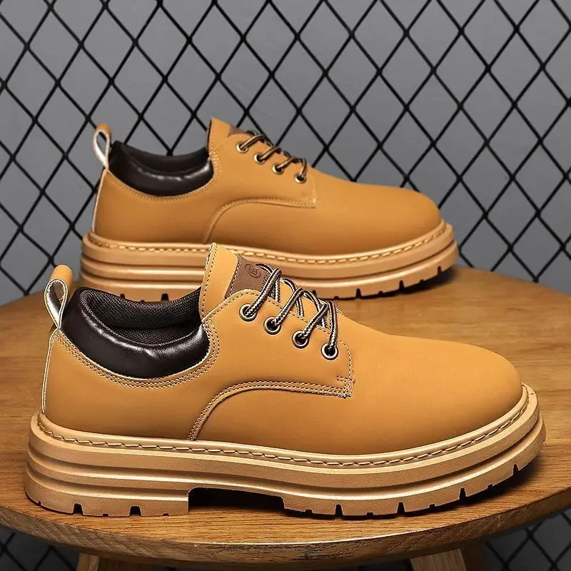 Autumn New Breathable Martin Men's Platform Leather Shoes Casual