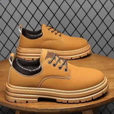 Autumn New Breathable Martin Men's Platform Leather Shoes Casual