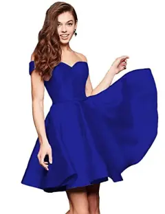 Off-the-shoulder Short Slimming Satin Ball Dress - Royal Blue - View 1