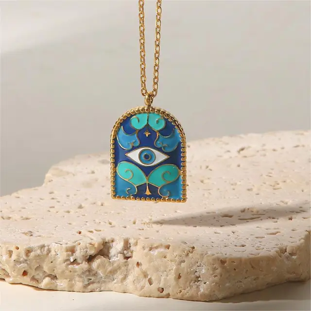 Women's Titanium Steel High Color Retention Necklace Arc De Triomphe Blue - Shop at LoveMi