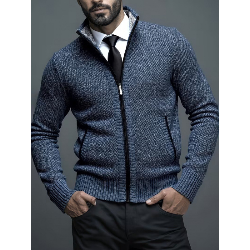 Men's Stand-up Collar Knitted Sweater Coat - Image 7