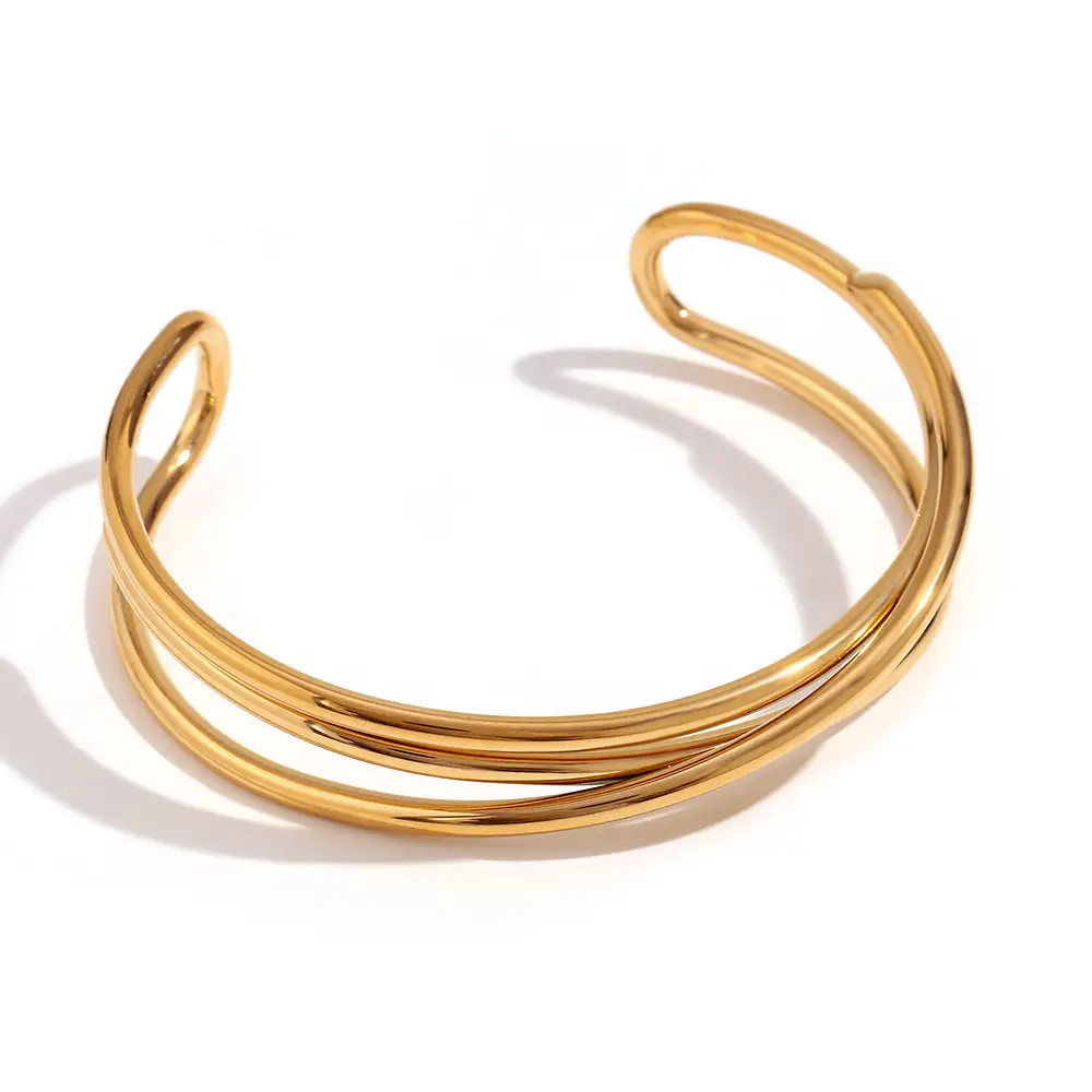 Stainless Steel 18K Gold Plating Niche Three-layer Winding Open-ended Bracelet Female