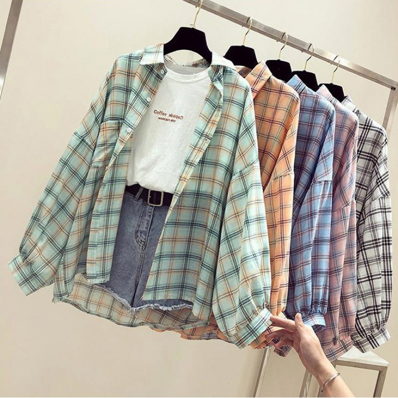 Womens Creative Casual Loose Plaid Shirt