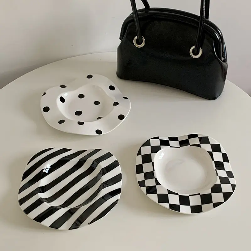Wave Breakfast Plate Dots And Stripes Irregular Underglaze Porcelain Dessert Plate