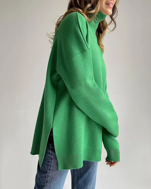 Women's Fashion Loose Turtleneck Sweater Green - Shop at LoveMi