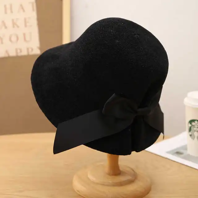 Womens Japanese style Versatile Bow knot Fisherman Hat For Fall And Winter Black - Shop at LoveMi
