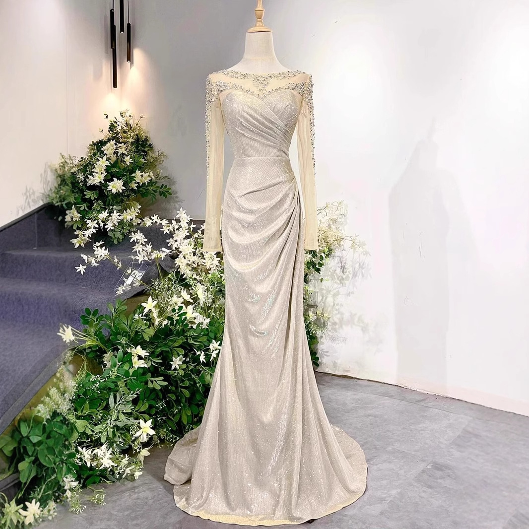 Evening Dress For Women Silver Paillette Fishtail