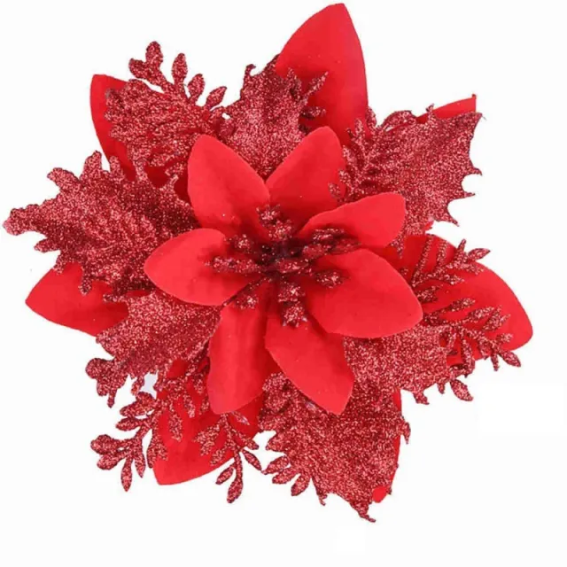 14cm Gold Powder Christmas Decorative Artificial Flower Red - Shop at LoveMi