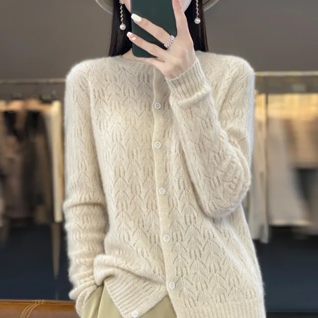 Slimming Round Neck Sweater Coat Women's Top Beige - Shop at LoveMi