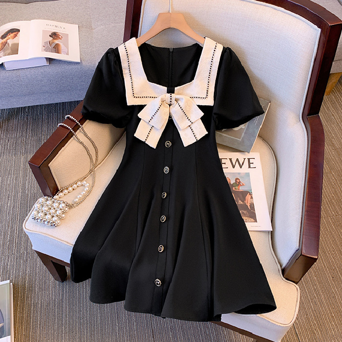 Womens French-style Casual Square-neck Short-sleeve Dress - Image 1