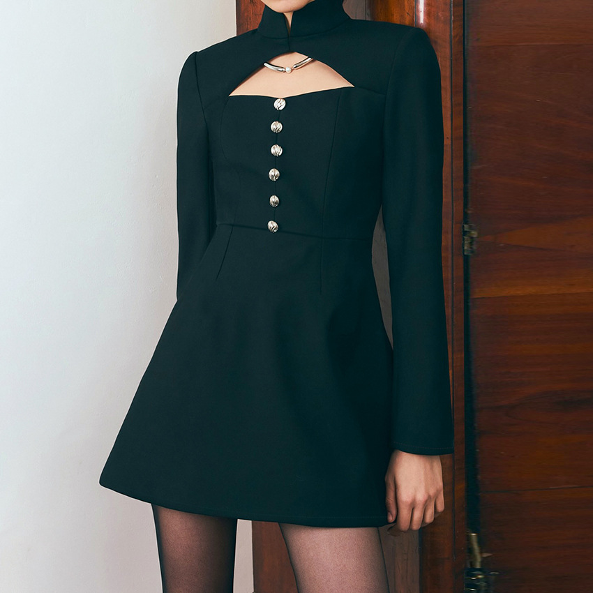 Fashionable Figure-flattering Hollow-out Dress For Professional Women