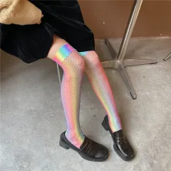 Thigh Mesh Stockings Colour Women's Socks - Vertical Bar Middle Net-Free S - View 1