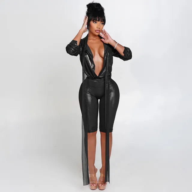 Cross border Trendy Tied Top Fifth Tight Pants Two piece Suit Black - Shop at LoveMi