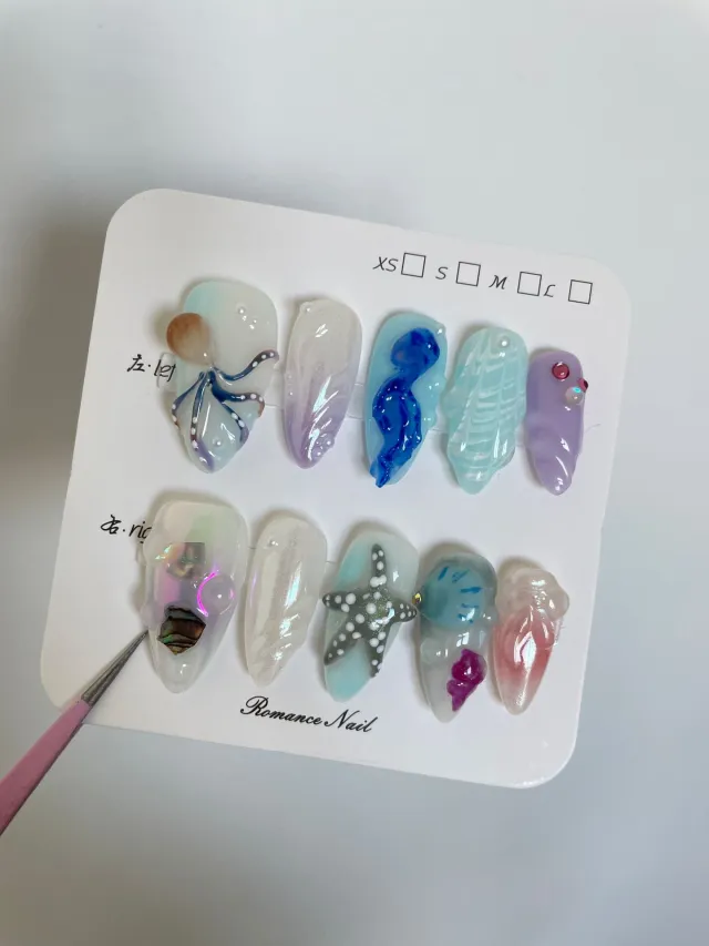 Hand painted Happy Underwater World White Advanced Long Manicure Almond - Shop at LoveMi