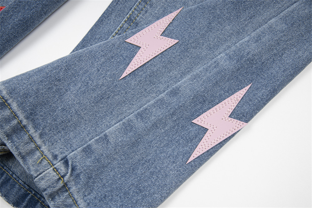 Lightning Embroidered Denim Trousers Men - Image 18