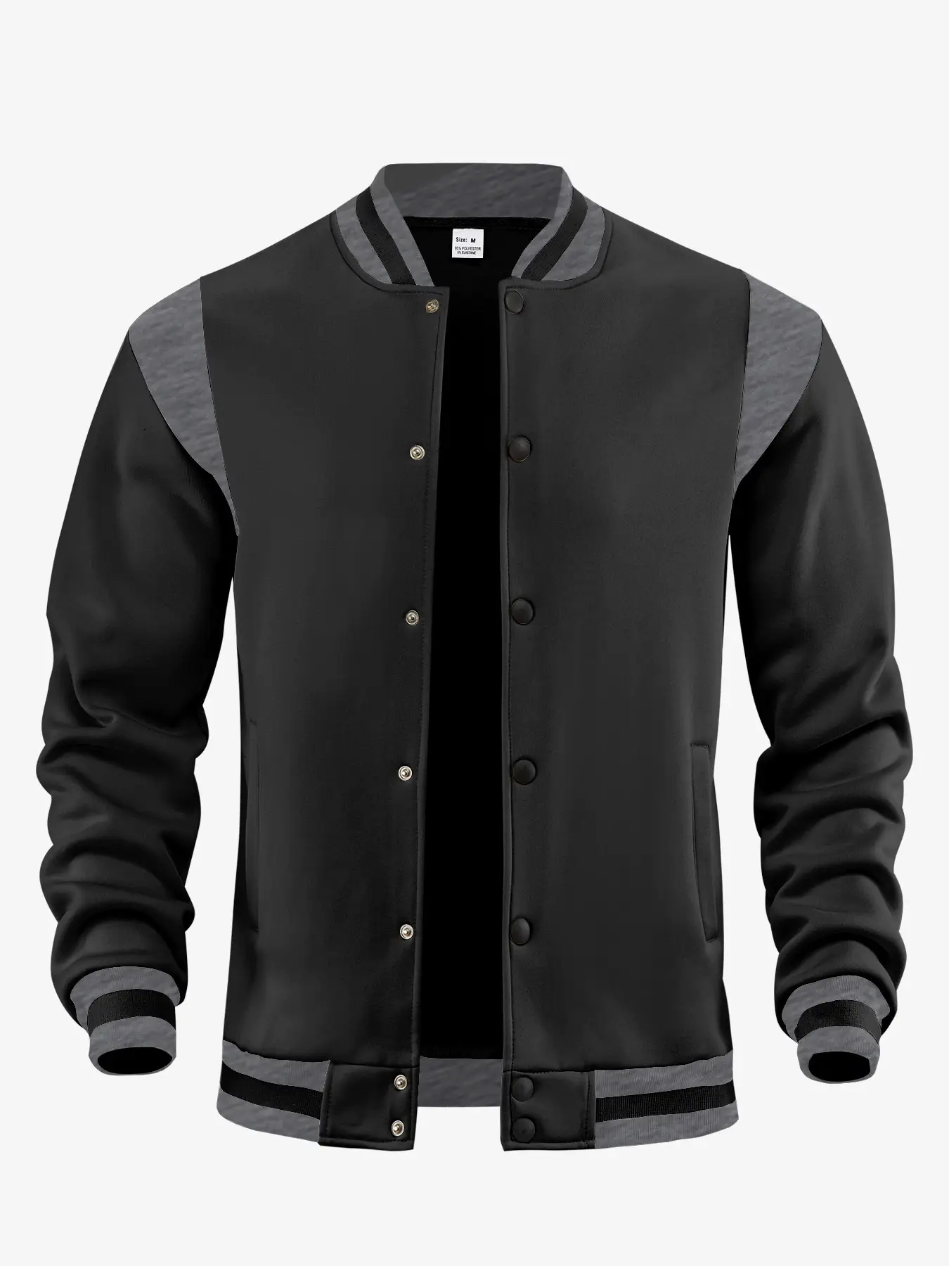 Casual Sporty High-street Fleece-lined Cardigan With Patchwork Design And Stand-up Collaraviator Baseball Jacket