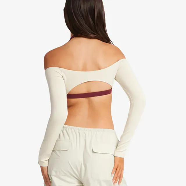 Off shoulder Yoga With Chest Pad Short Slim Fit Fitness Sports Top White - Shop at LoveMi