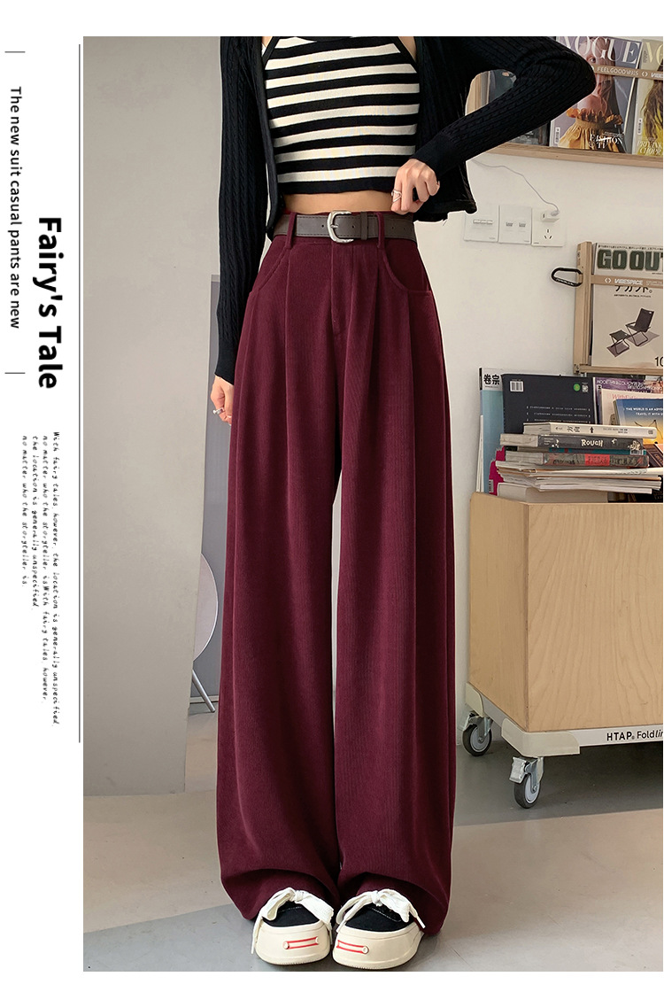 Striped Velvet Wide Leg Pants Women's Thick Corduroy High Waist Straight