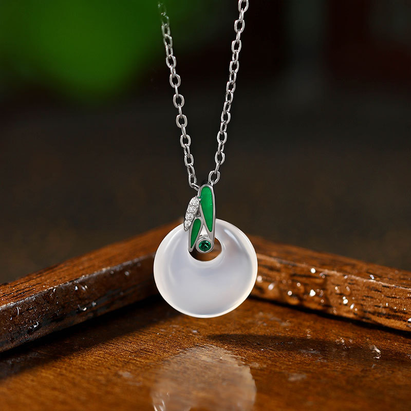 Natural White Chalcedony Ins Style Bamboo Presages Safety Light Luxury Advanced Clavicle Chain Female