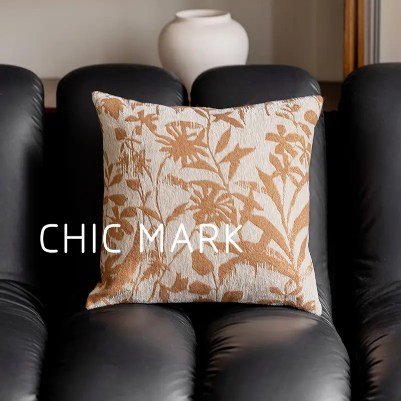 Orange-toned Pastoral Jacquard-woven Modern Minimalist Plush Light-luxury Throw Pillow