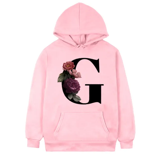 Women's 26 letter Flowers Printed Fleece Hoodie Pink G - Shop at LoveMi