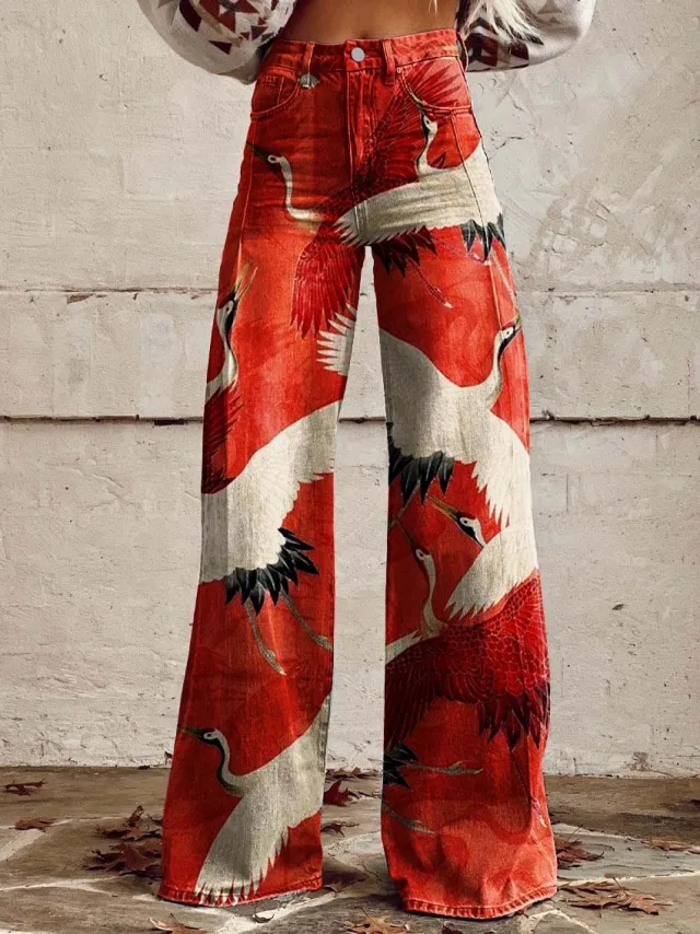 Pattern Women's Wide legged Pants Anti jeans 3D Digital Printing Yj4116Rd - Shop at LoveMi