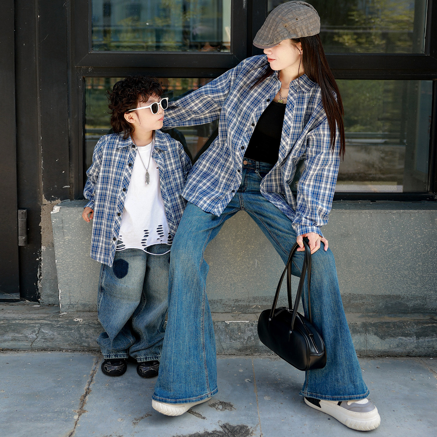 New Plaid Korean-style Chic Mother-and-child Matching Casual Shirt For Kids Versatile And Easy To Style