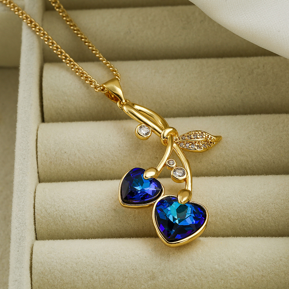 Copper-plated Gold Zircon Cherry Pendant Necklace Female Clavicle Chain