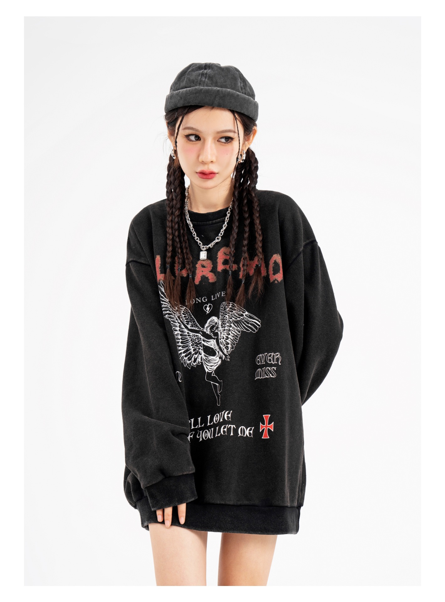 American Retro Washed Printed Terry Sweater