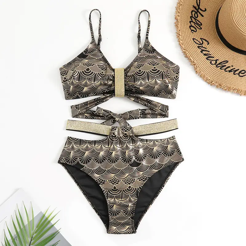 Women's European And American Sexy Bronzing High Waist Split Bikini