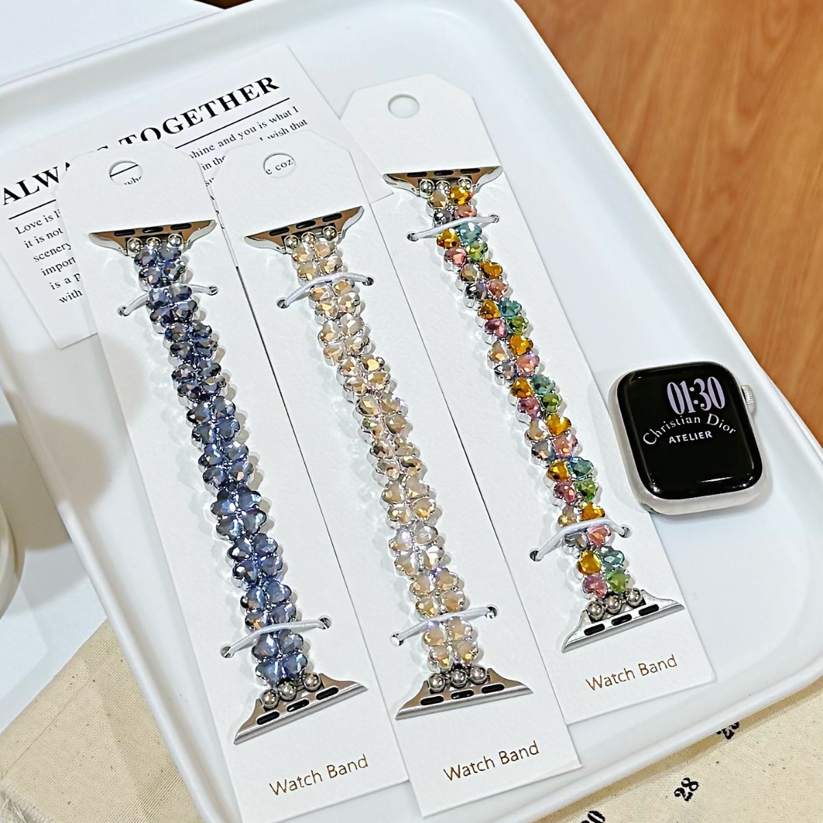 Lucky Four-leaf Clover Elastic Strap Single-row Diamond-studded Bracelet Watch Chain