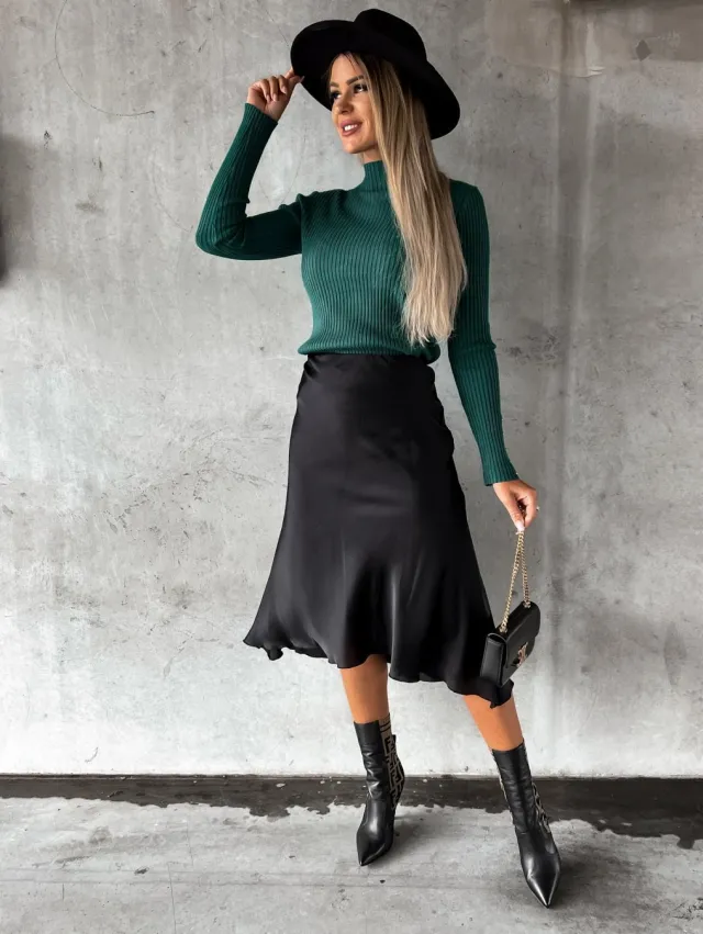 Turtleneck Striped Sweater Cuff Top Green - Shop at LoveMi