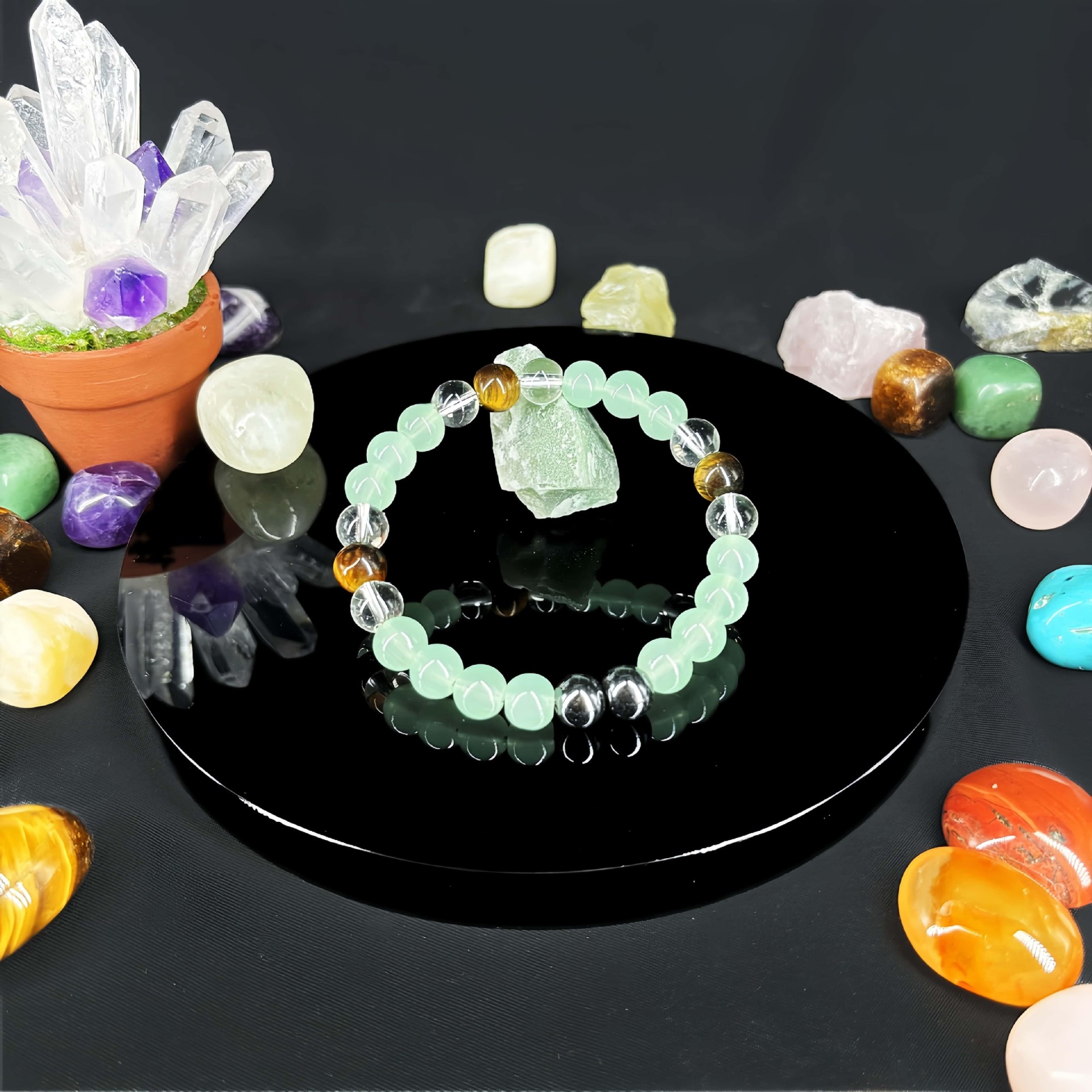 Tiger Eye And Clear Quartz Bracelet