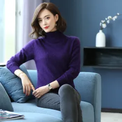Turtleneck Pullover Short Loose Cashmere Knitted Mink Velvet Bottoming Shirt Sweater - Violet - View 1