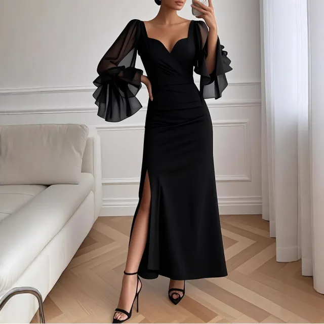 Women's Slim fit Trumpet Sleeve Evening Gown Black - Shop at LoveMi