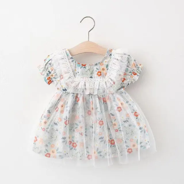 Summer Printed Short Sleeve Girl Dress Light Blue - Shop at LoveMi