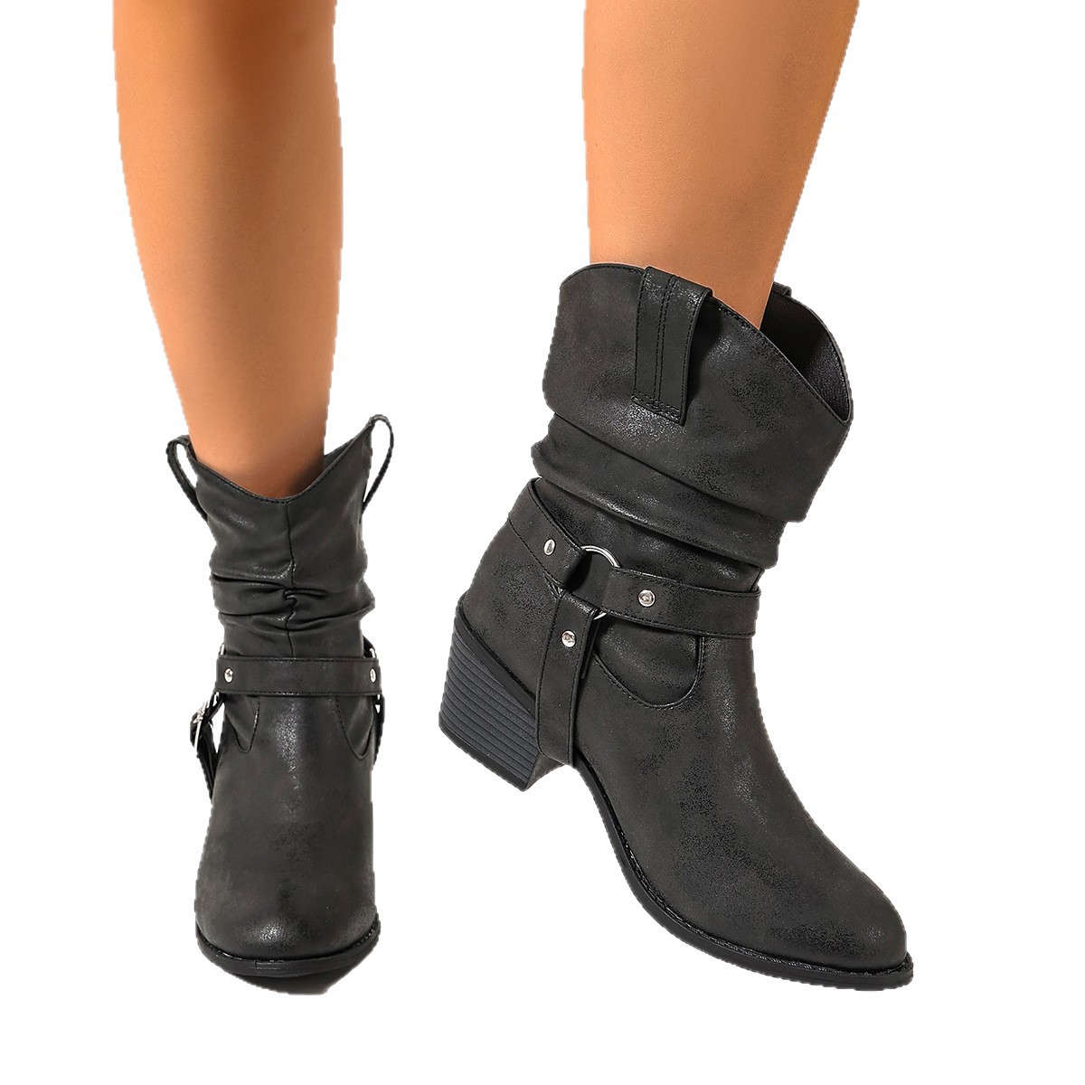 Studded-Strap Mid-Calf Boots, picture 4 of 4